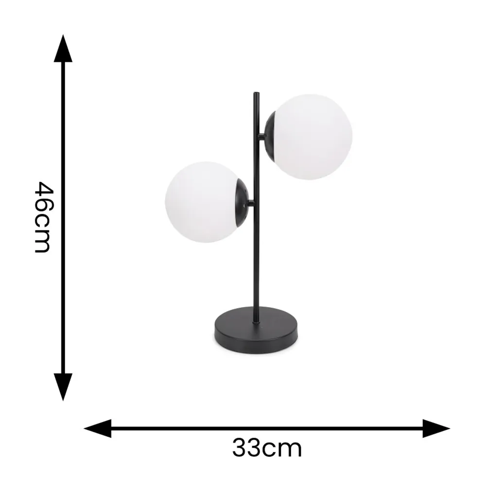 Jas 2 Way Globe Shade LED Table Lamp - Black, Frosted Glass