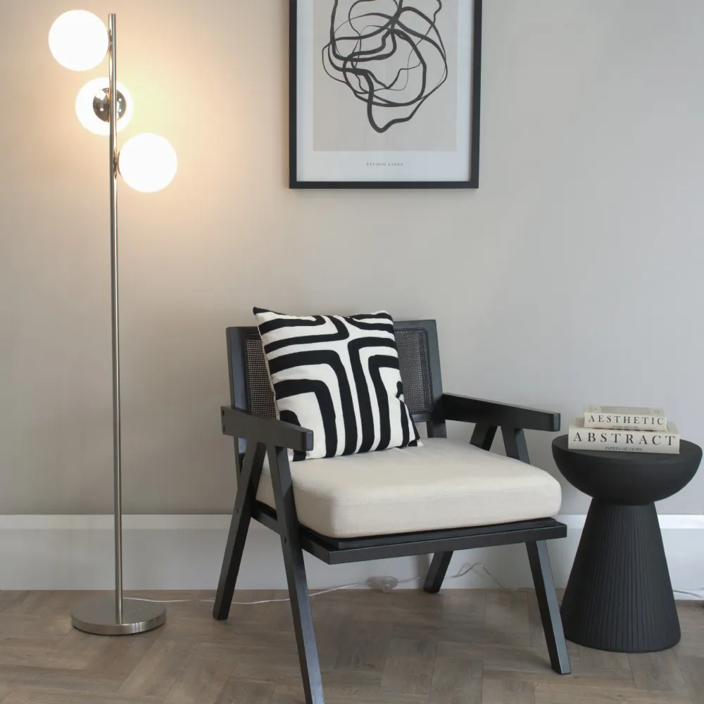 Jas 3 Way Globe Shade Floor Lamp - Silver Chrome, Glass