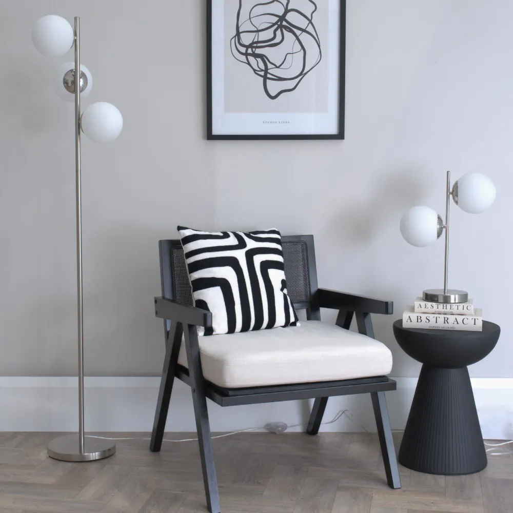 Jas 3 Way Globe Shade Floor Lamp - Silver Chrome, Glass