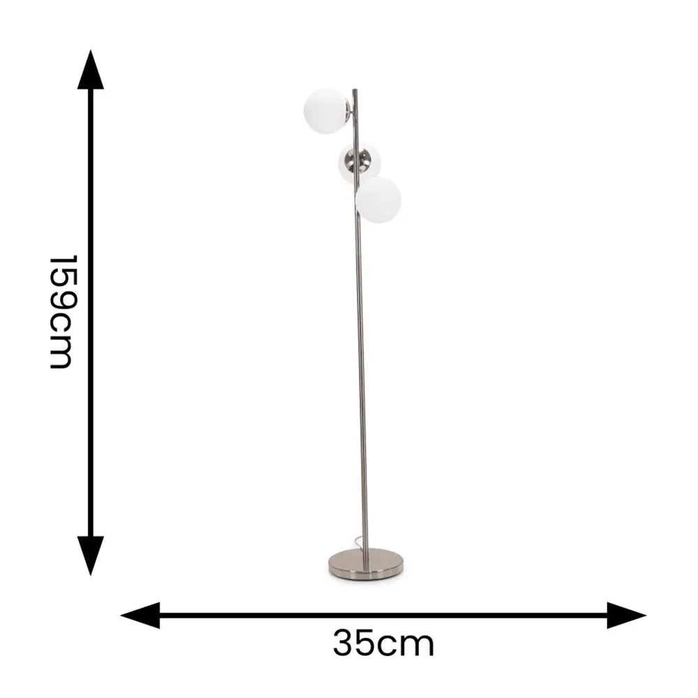Jas 3 Way Globe Shade Floor Lamp - Silver Chrome, Glass
