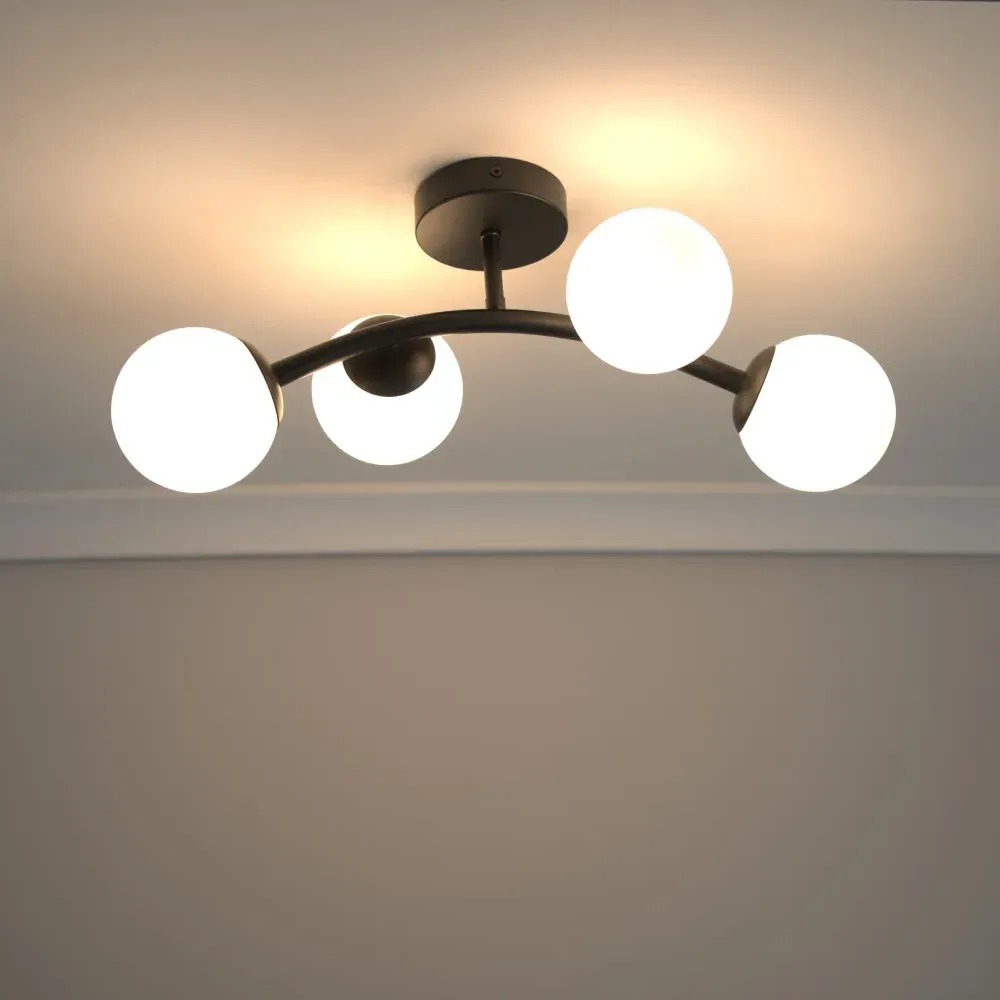 Jas 4 Way LED Ceiling Light - Black, Glass