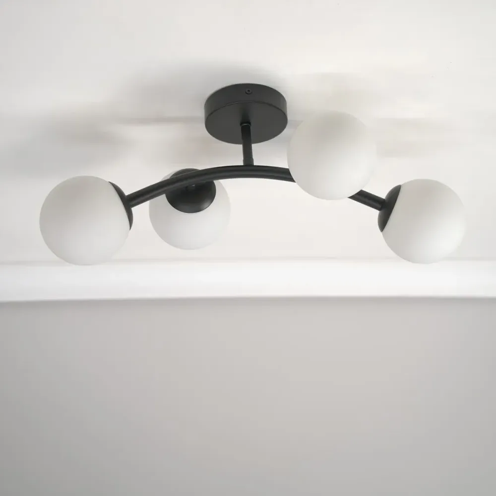 Jas 4 Way LED Ceiling Light - Black, Glass
