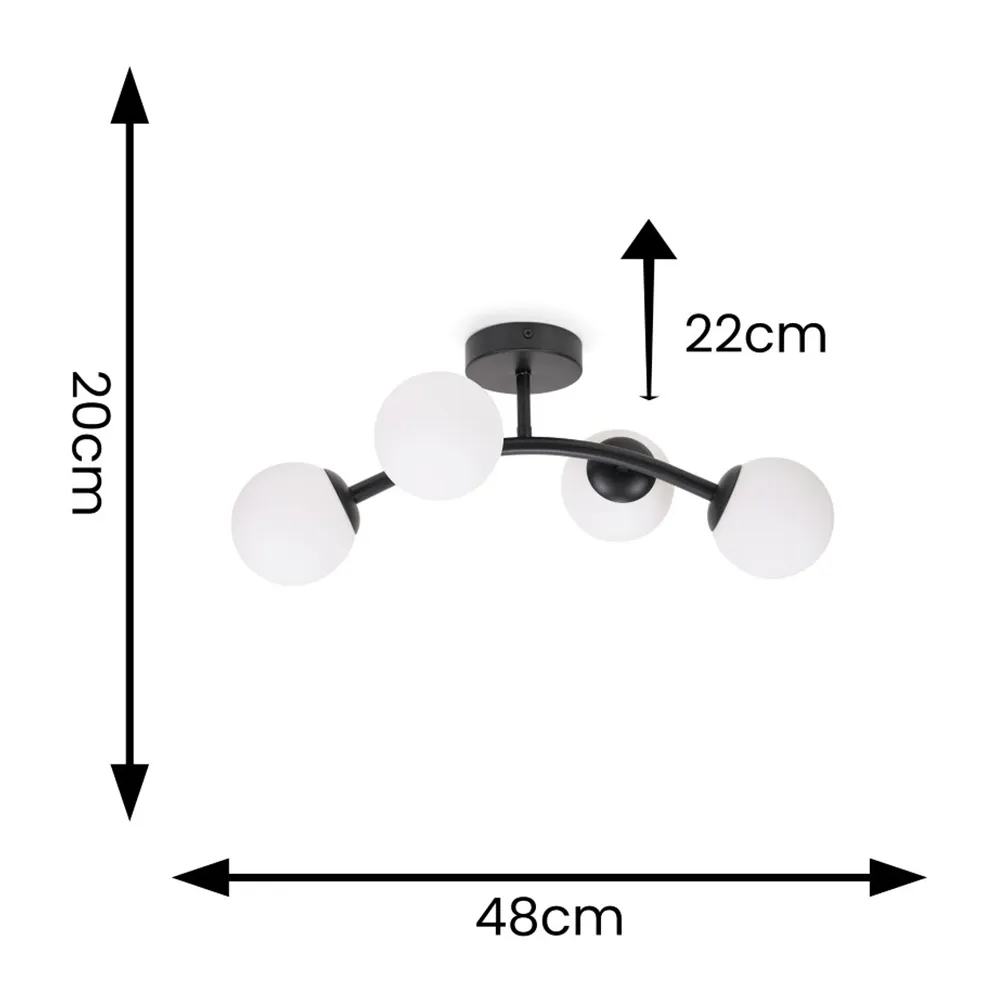Jas 4 Way LED Ceiling Light - Black, Glass