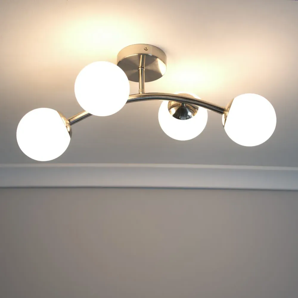 Jas 4 Way LED Ceiling Light - Silver, Glass