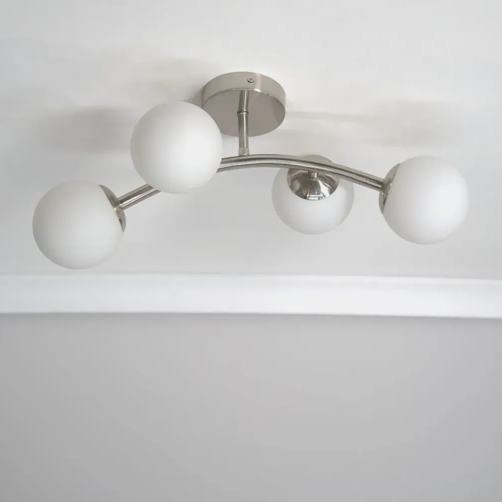 Jas 4 Way LED Ceiling Light - Silver, Glass