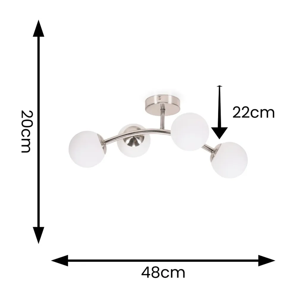 Jas 4 Way LED Ceiling Light - Silver, Glass