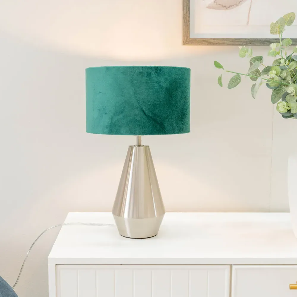 Jax Touch LED Table Lamp - Silver, Forest Green Velvet