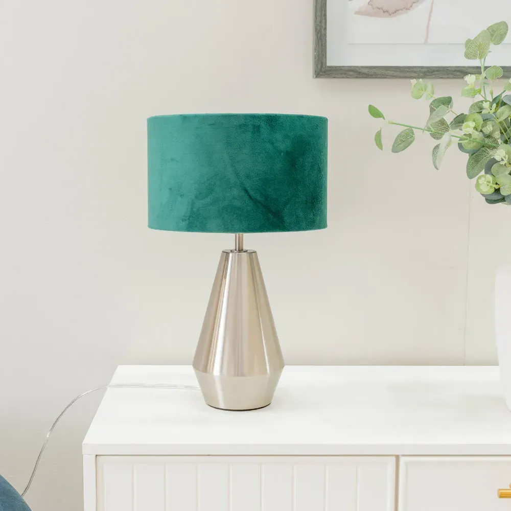 Jax Touch LED Table Lamp - Silver, Forest Green Velvet