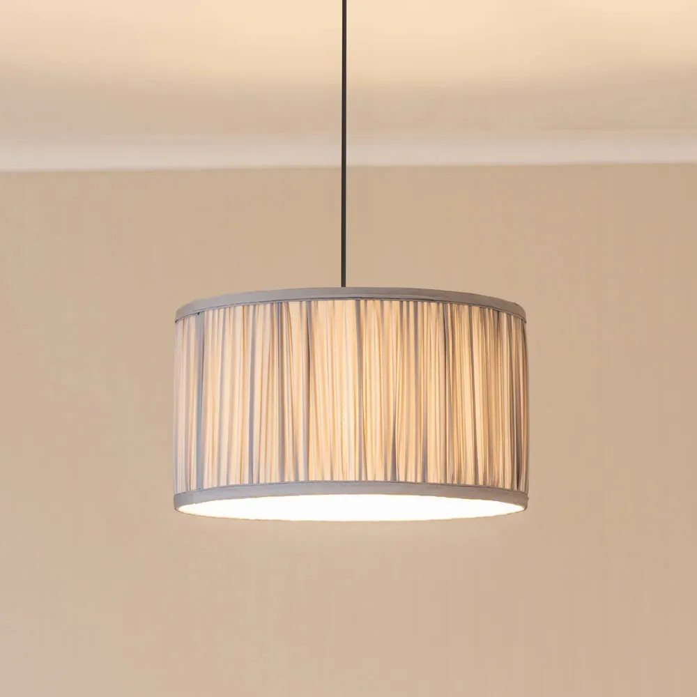 Jess Large Drum Lamp Shade Ruched Pleated - Blue, Faux Silk