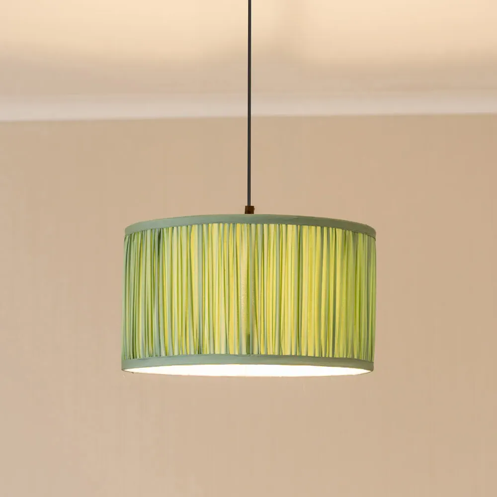 Jess Large Drum Lamp Shade Ruched Pleated - Green, Faux Silk