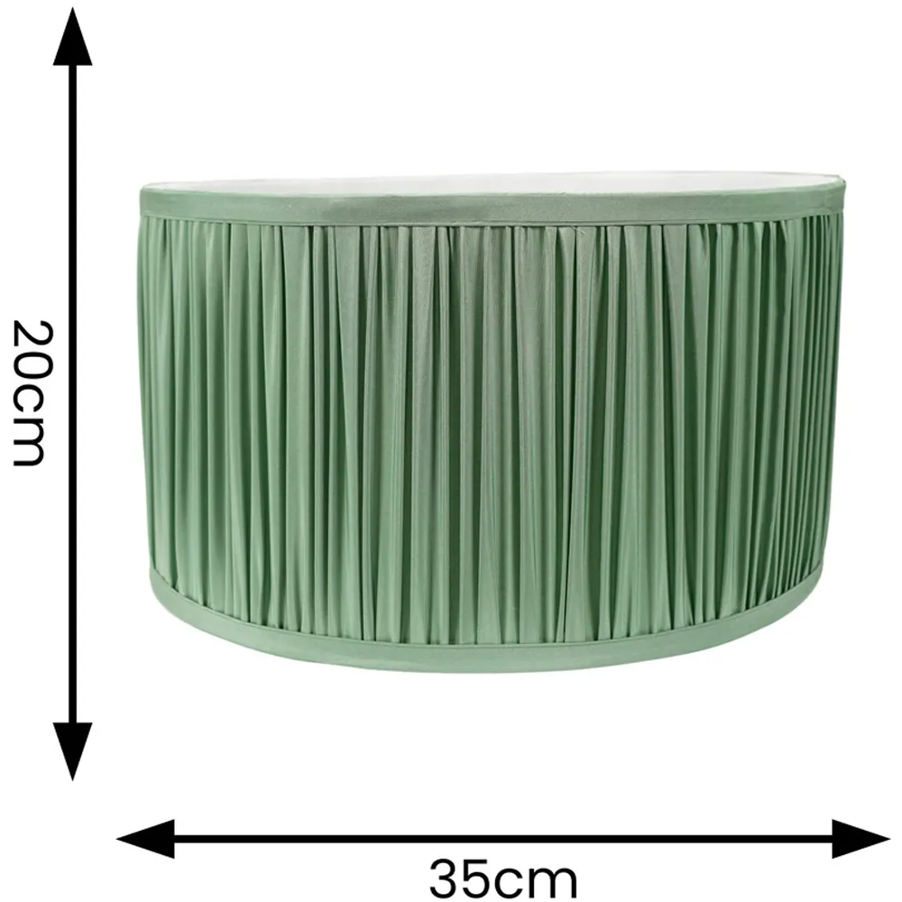 Jess Large Drum Lamp Shade Ruched Pleated - Green, Faux Silk