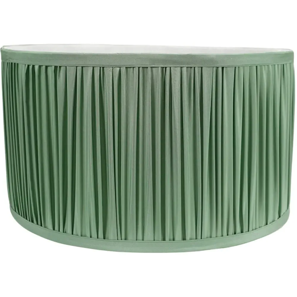 Jess Large Drum Lamp Shade Ruched Pleated - Green, Faux Silk