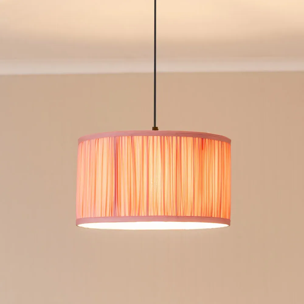 Jess Large Drum Lamp Shade Ruched Pleated - Pink, Faux Silk