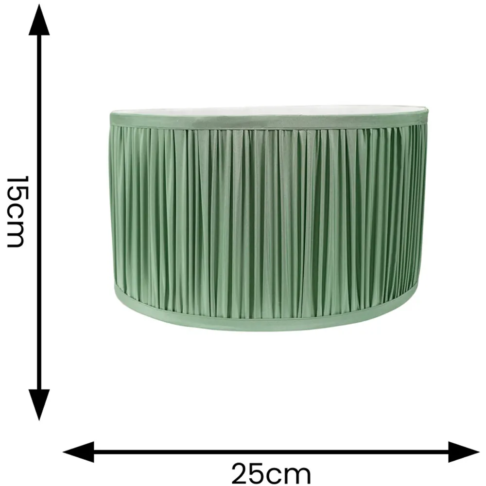Jess Small Drum Lamp Shade Ruched Pleated - Green, Faux Silk