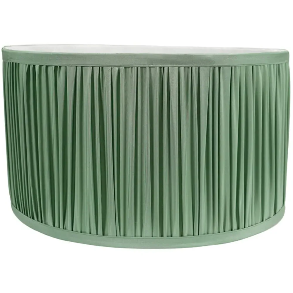 Jess Small Drum Lamp Shade Ruched Pleated - Green, Faux Silk image