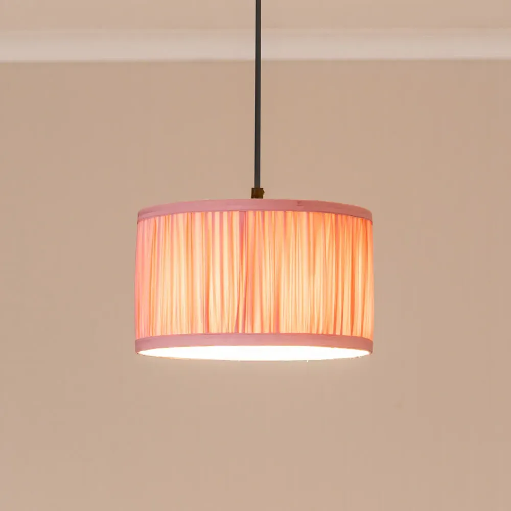 Jess Small Drum Lamp Shade Ruched Pleated - Pink, Faux Silk