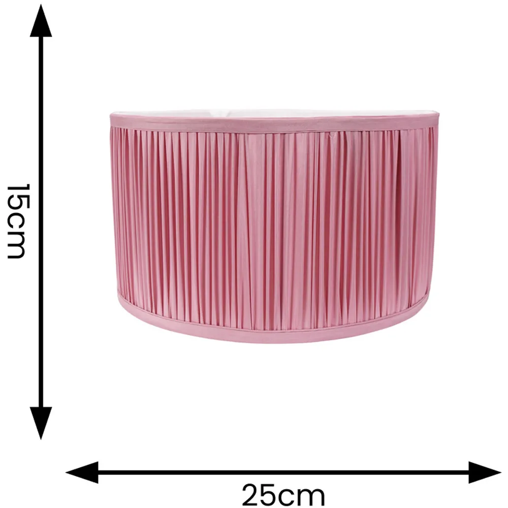 Jess Small Drum Lamp Shade Ruched Pleated - Pink, Faux Silk