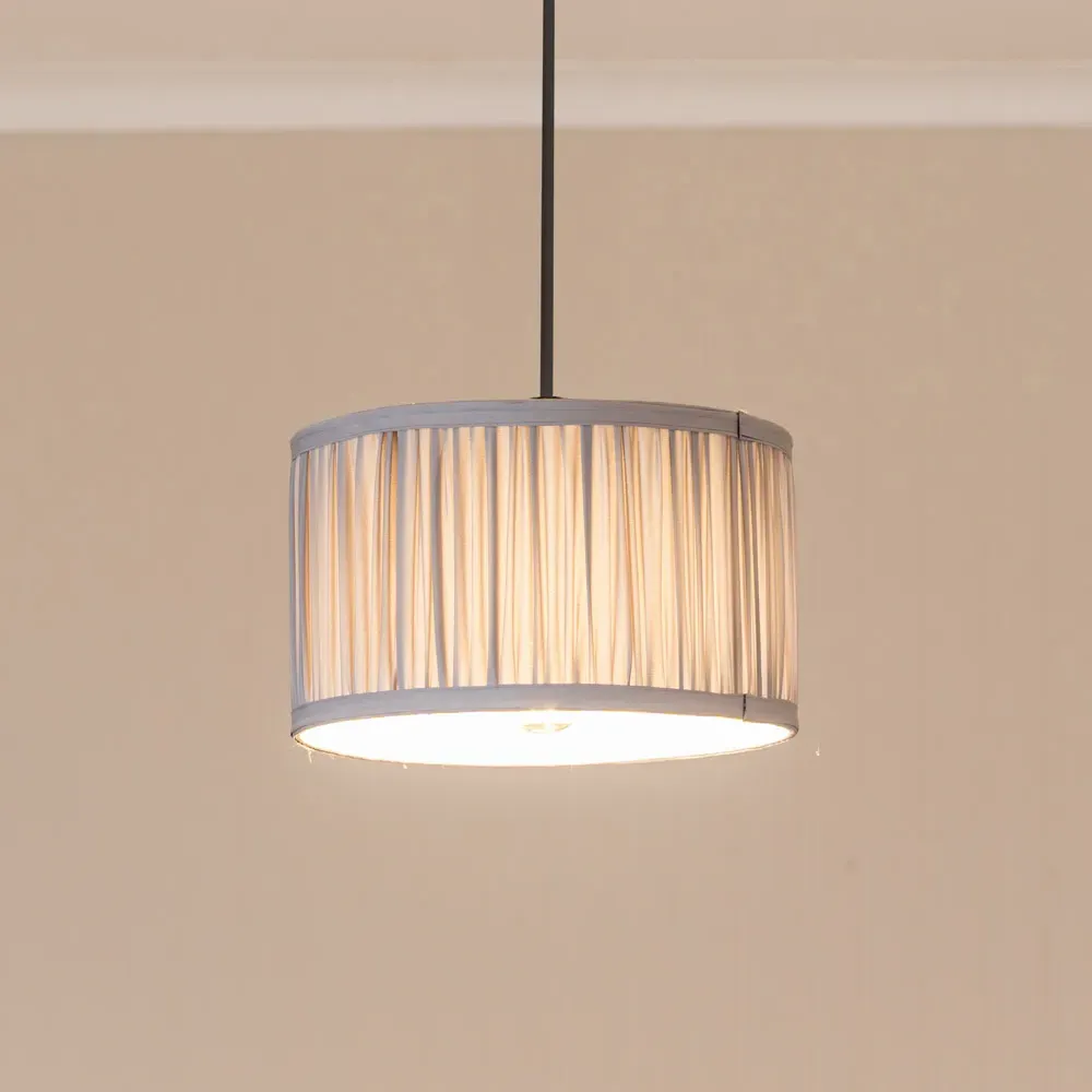 Jess Small Drum Lamp Shade Ruched Pleated - Powder Blue, Faux Silk