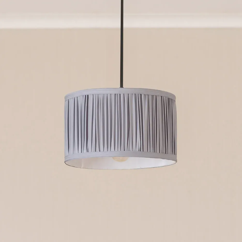 Jess Small Drum Lamp Shade Ruched Pleated - Powder Blue, Faux Silk