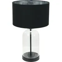 Jessy Glass Bell Jar Table Lamp - Black, Chrome Velvet Shade