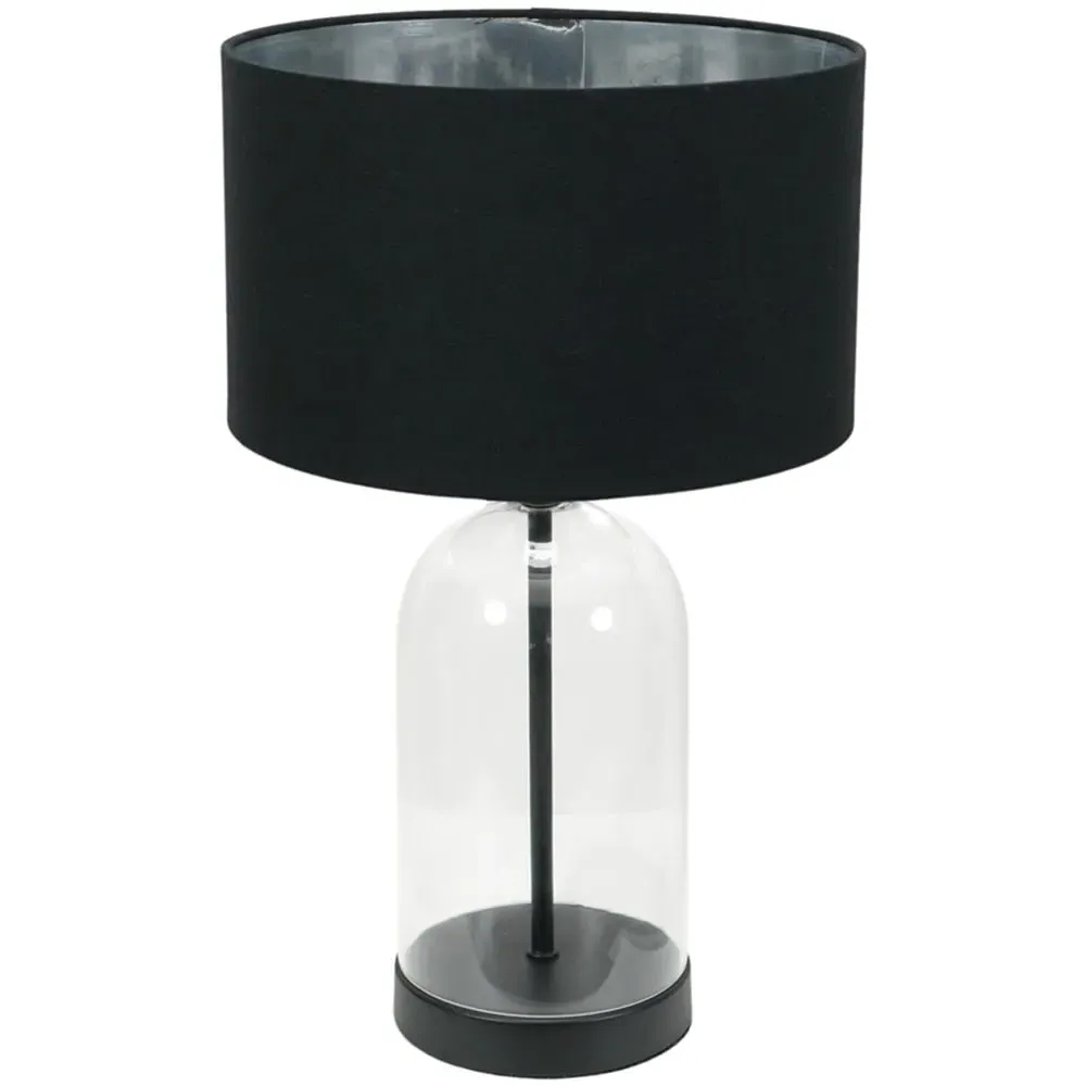 Jessy Glass Bell Jar Table Lamp - Black, Chrome Velvet Shade image