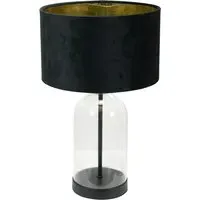 Jessy Glass Bell Jar Table Lamp - Black, Gold Velvet Shade