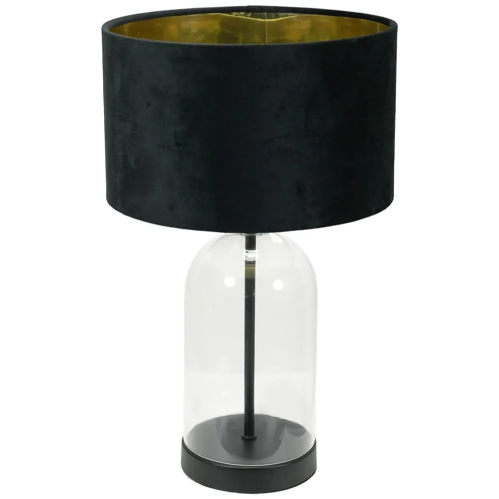Jessy Glass Bell Jar Table Lamp - Black, Gold Velvet Shade