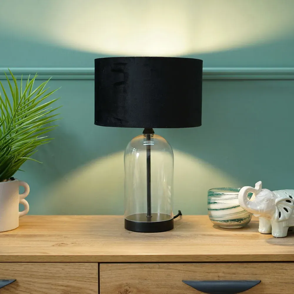 Jessy Glass Table Lamp with Black Trim - Black, Glass