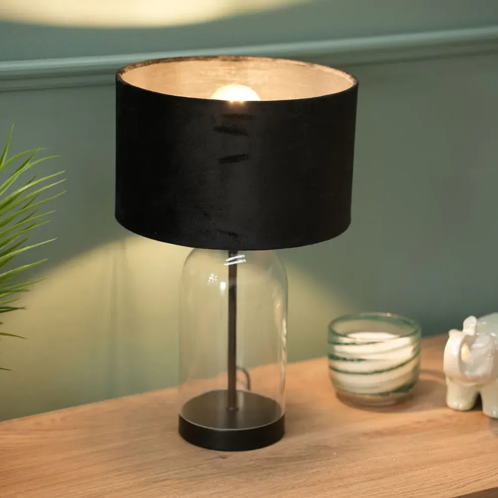 Jessy Glass Table Lamp with Black Trim - Black, Glass