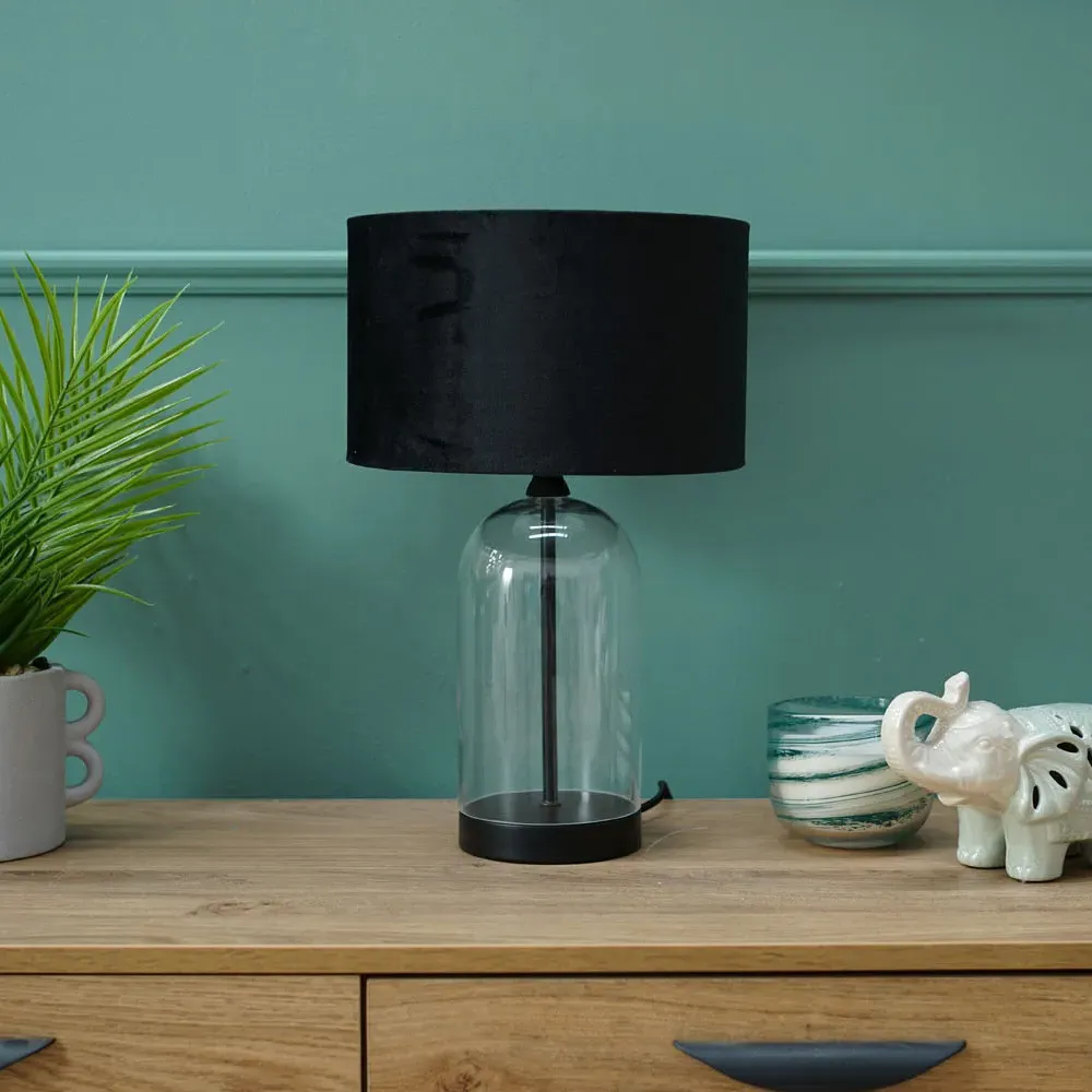 Jessy Glass Table Lamp with Black Trim - Black, Glass
