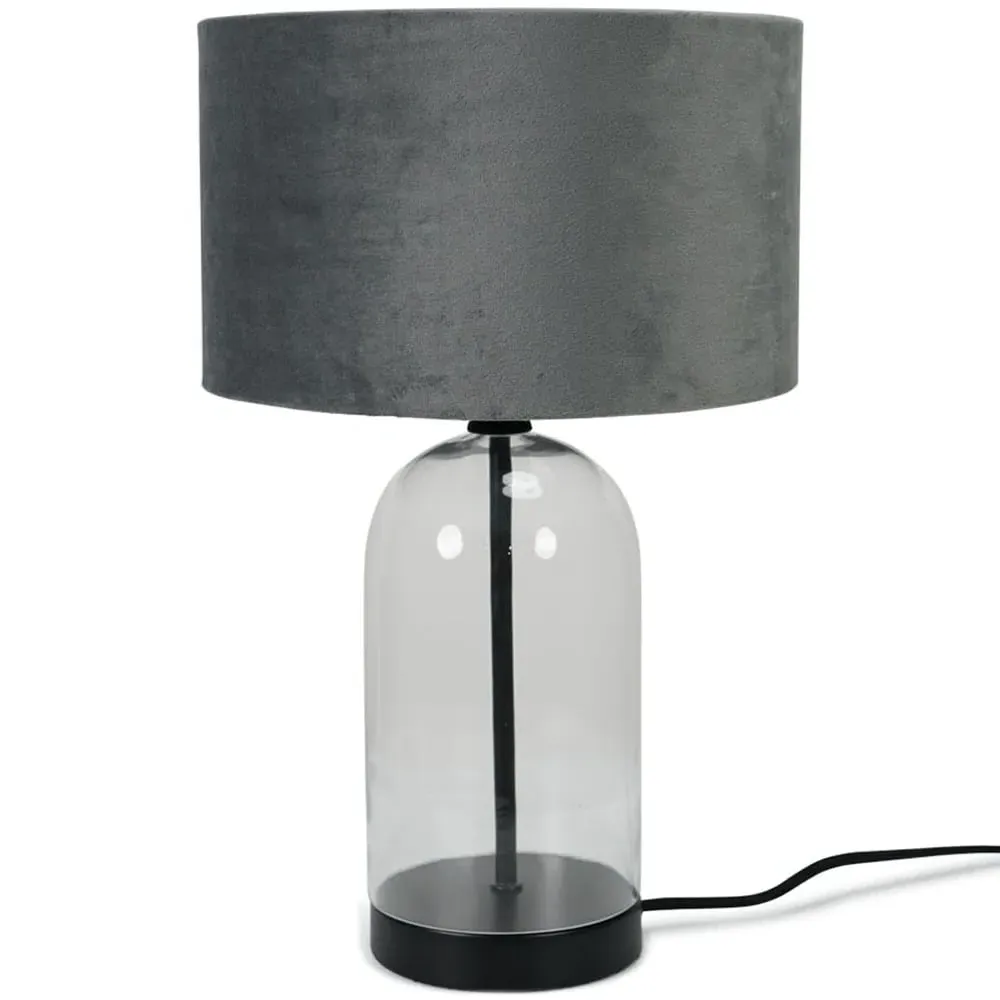 Jessy Glass Table Lamp with Black Trim - Grey, Glass