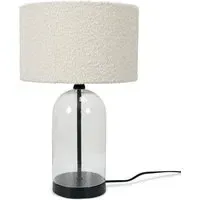Jessy Glass Table Lamp with Boucle Shade - Cream, Glass
