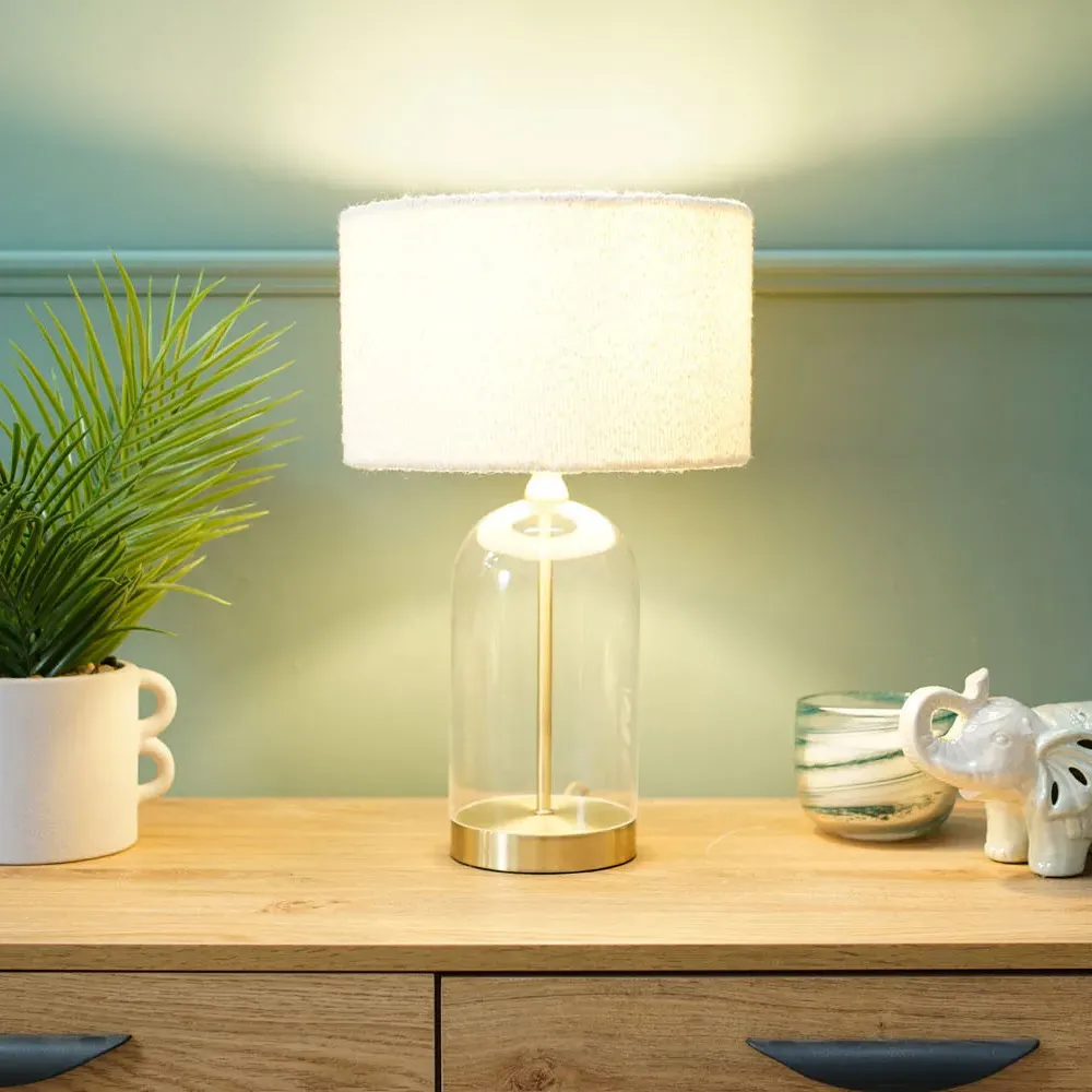 Jessy Glass Table Lamp with Boucle Shade - Cream, Glass