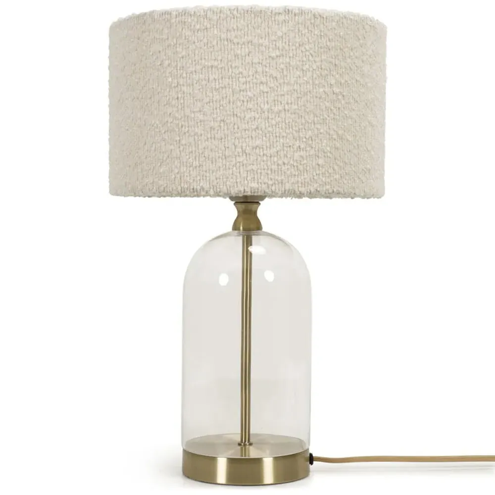 Jessy Glass Table Lamp with Boucle Shade - Cream, Glass