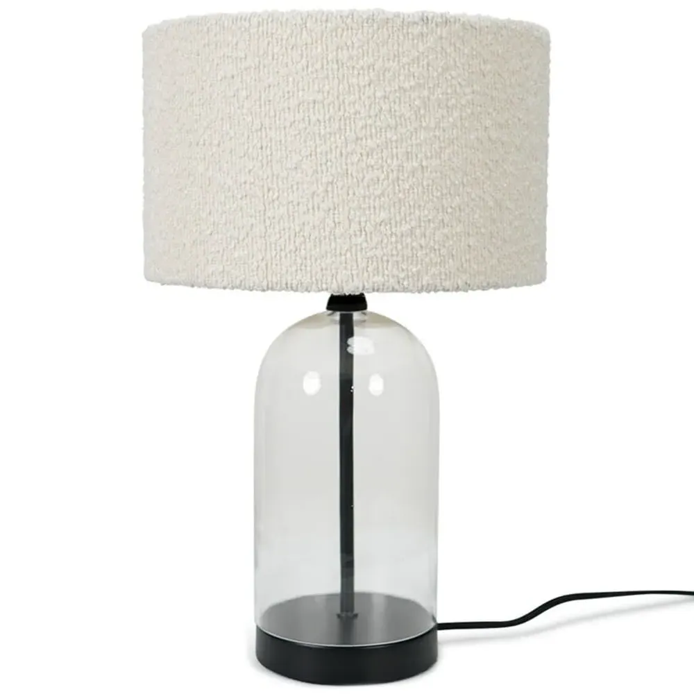 Jessy Glass Table Lamp with Boucle Shade - Cream, Glass