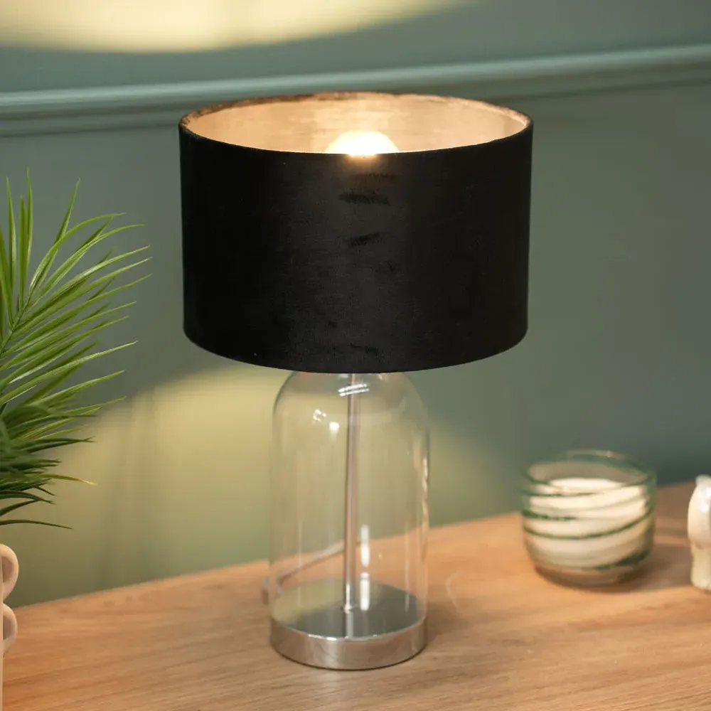 Jessy Glass Table Lamp with Chrome Interior - Black, Glass
