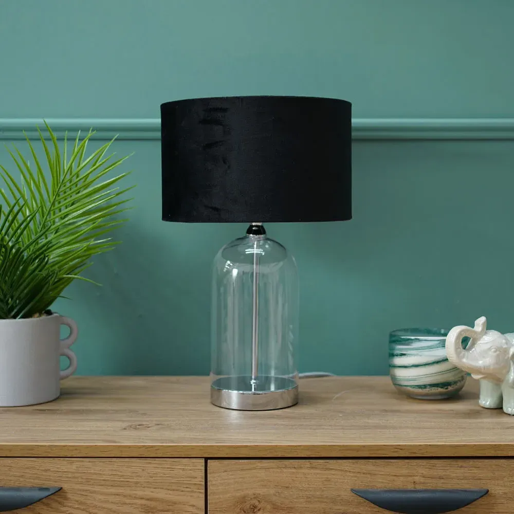 Jessy Glass Table Lamp with Chrome Interior - Black, Glass