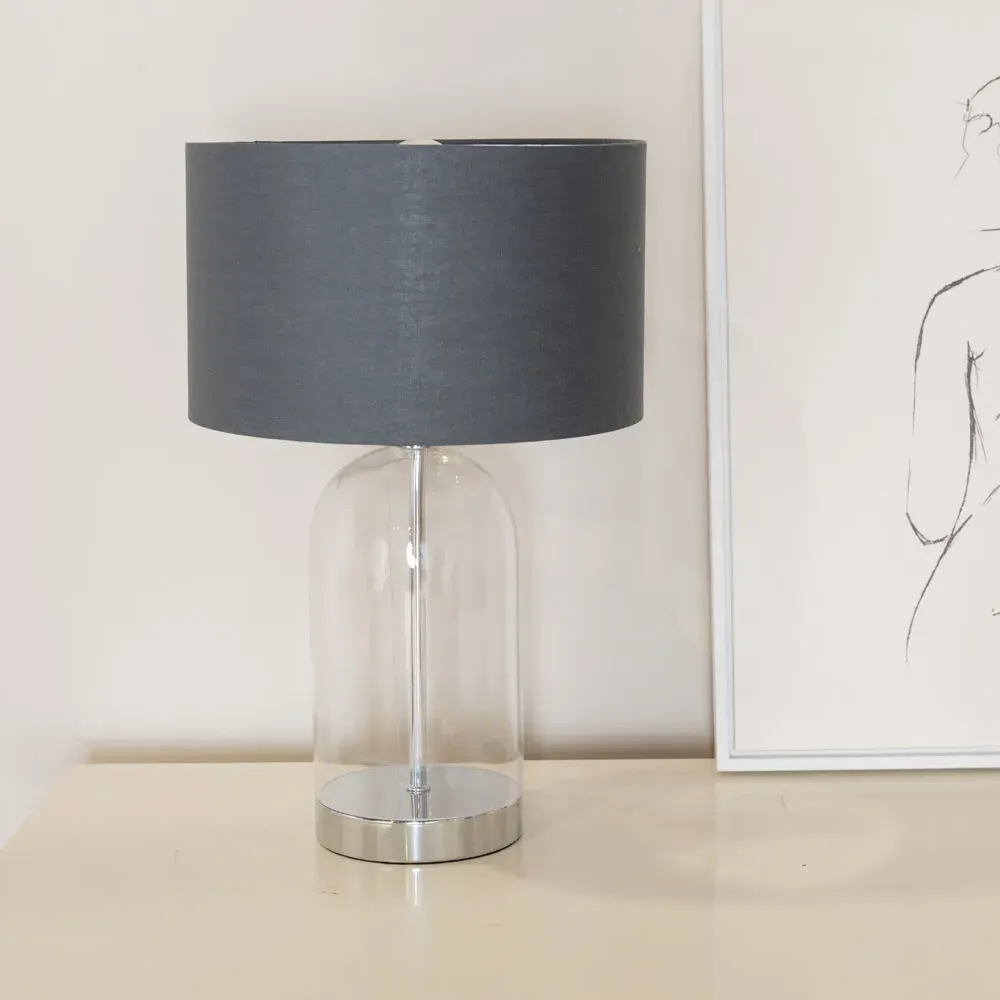 Jessy Glass Table Lamp with Chrome Interior - Charcoal, Glass