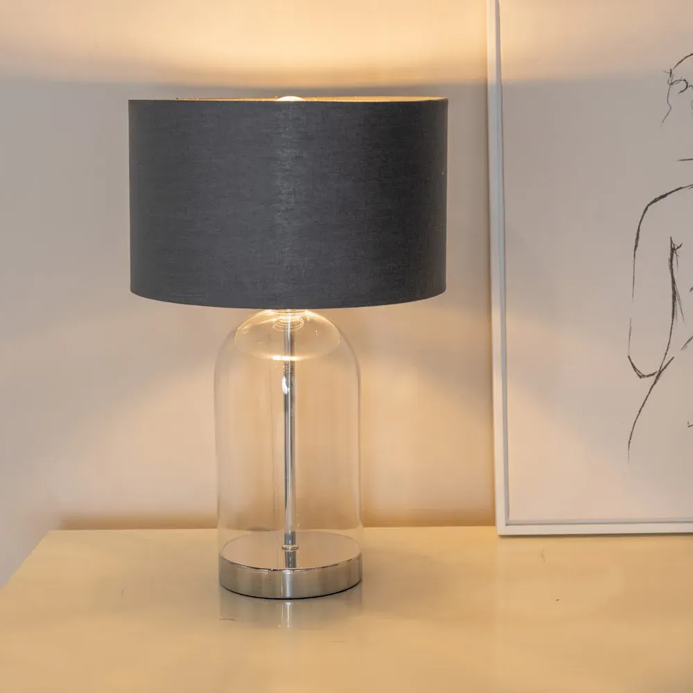 Jessy Glass Table Lamp with Chrome Interior - Charcoal, Glass