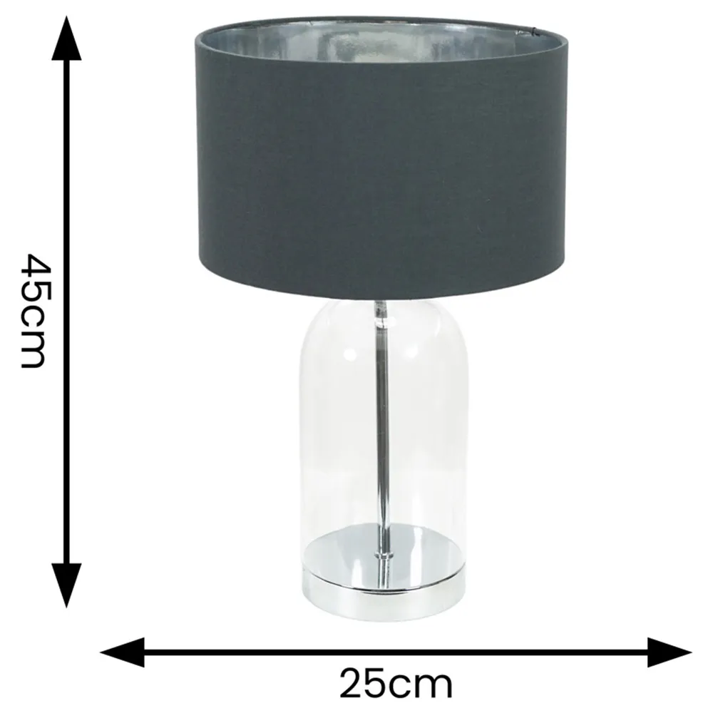 Jessy Glass Table Lamp with Chrome Interior - Charcoal, Glass