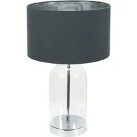Jessy Glass Table Lamp with Chrome Interior - Charcoal, Glass