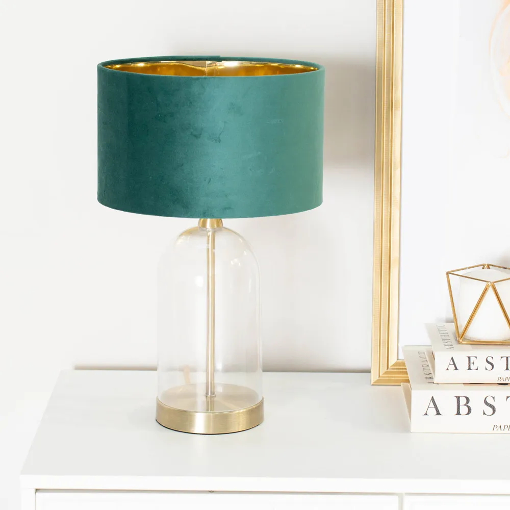 Jessy Glass Table Lamp with Gold Interior - Green, Glass