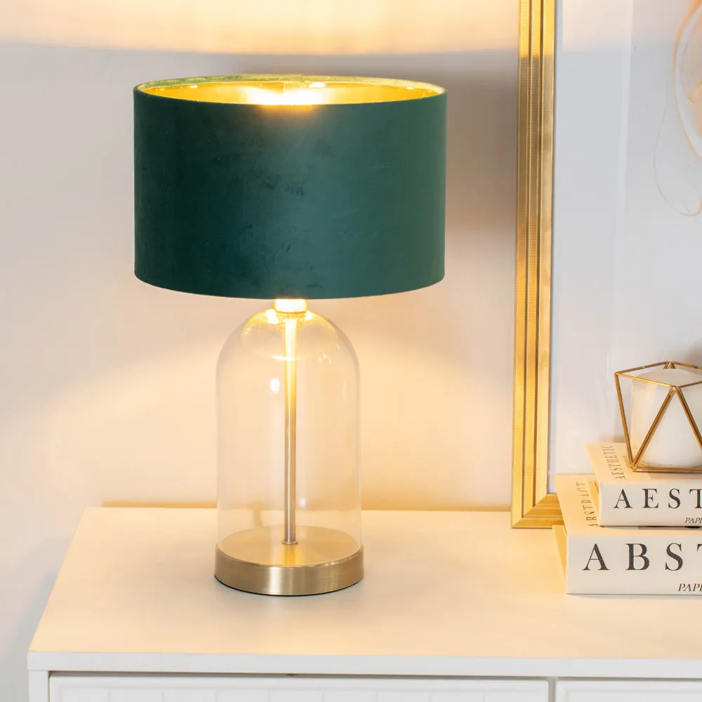 Jessy Glass Table Lamp with Gold Interior - Green, Glass