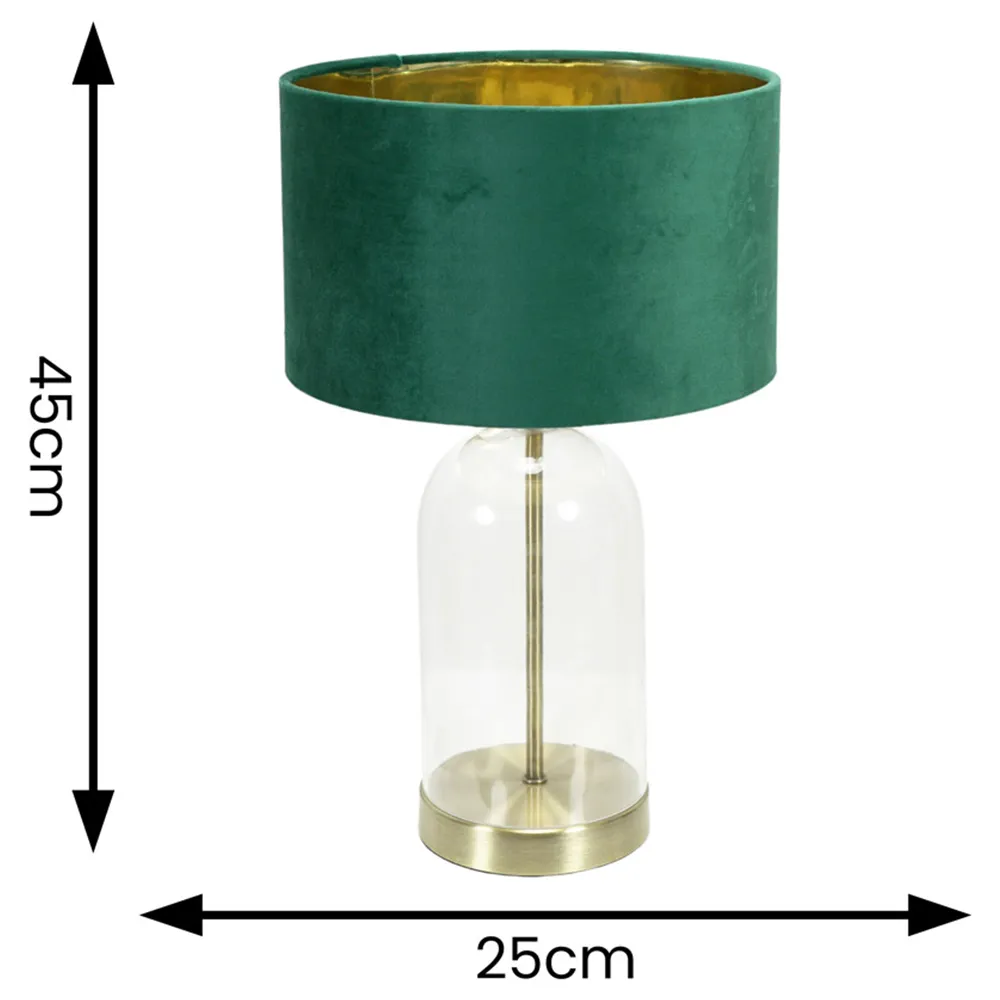 Jessy Glass Table Lamp with Gold Interior - Green, Glass
