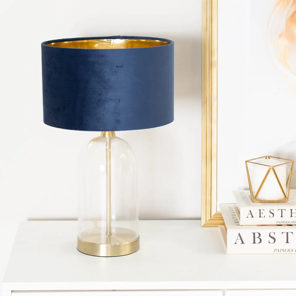 Jessy Glass Table Lamp with Gold Interior - Navy, Glass