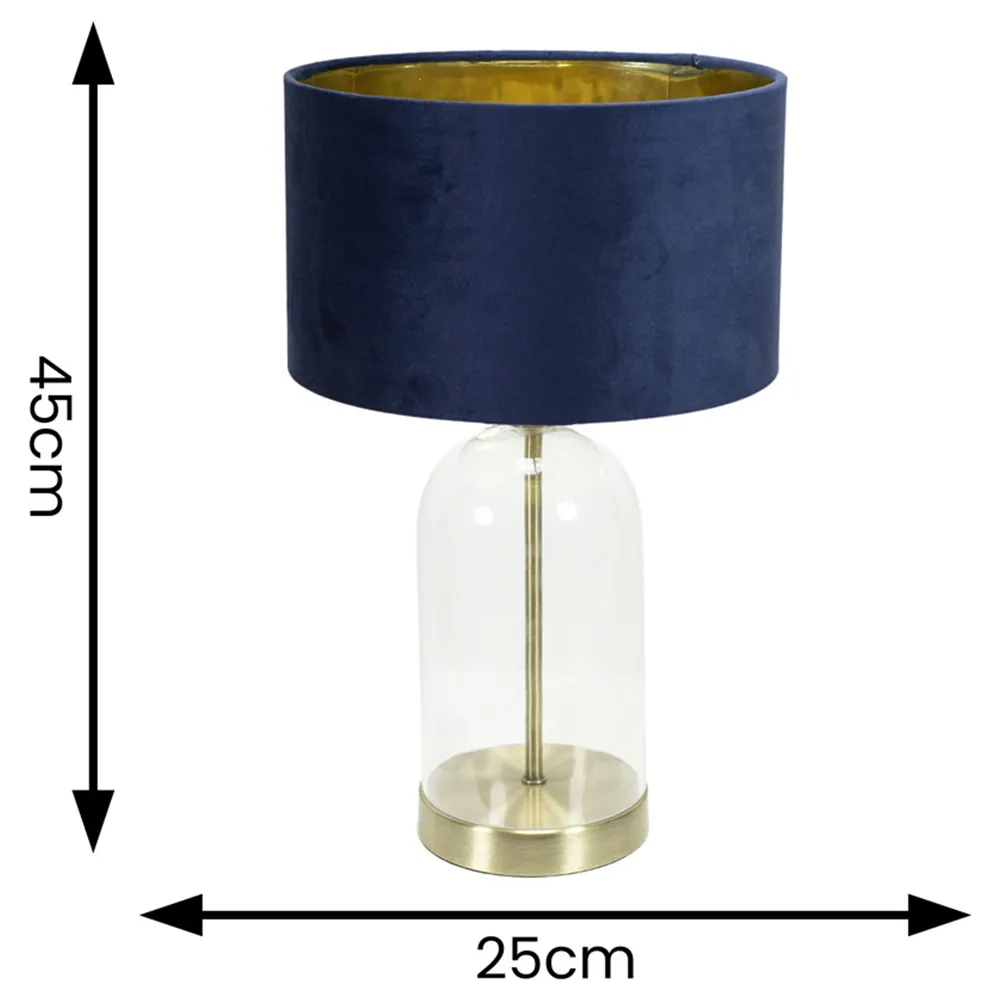 Jessy Glass Table Lamp with Gold Interior - Navy, Glass