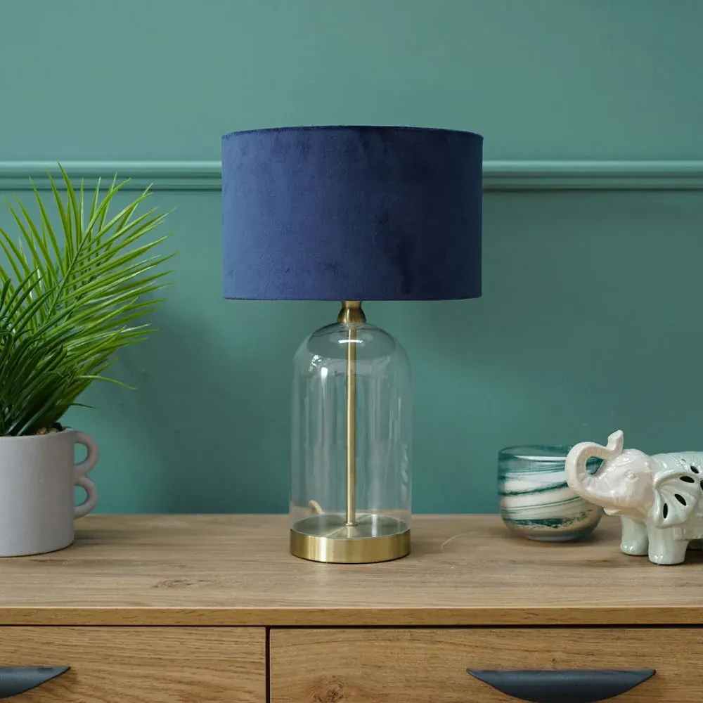 Jessy Glass Table Lamp with Gold Trim - Blue, Glass