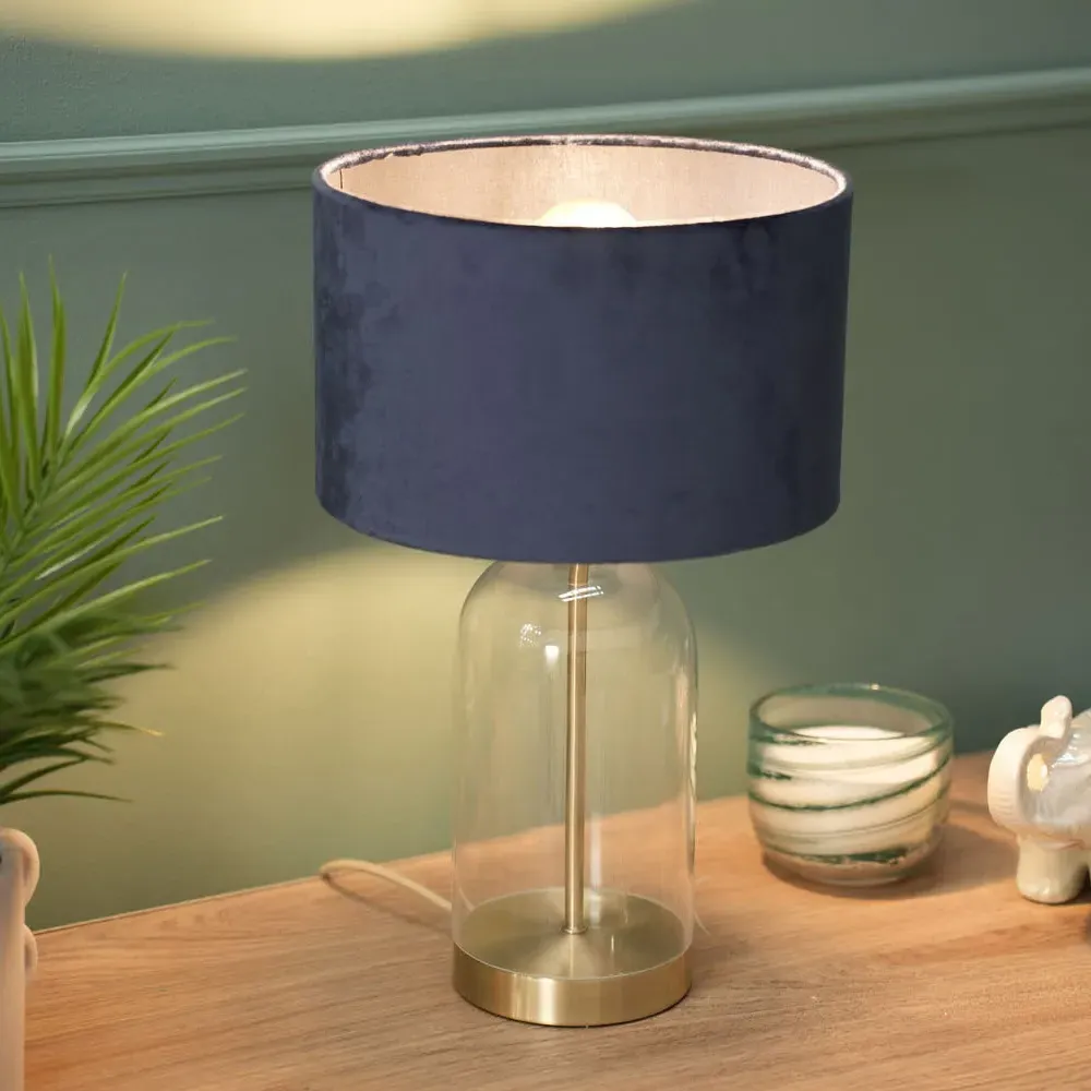 Jessy Glass Table Lamp with Gold Trim - Blue, Glass