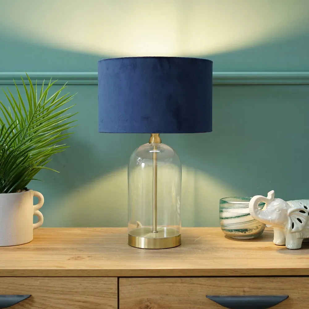 Jessy Glass Table Lamp with Gold Trim - Blue, Glass