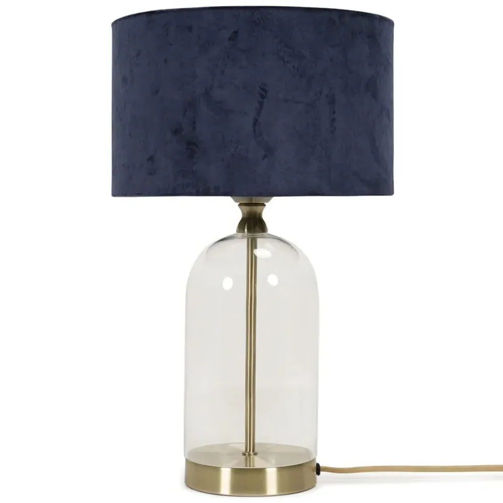 Jessy Glass Table Lamp with Gold Trim - Blue, Glass